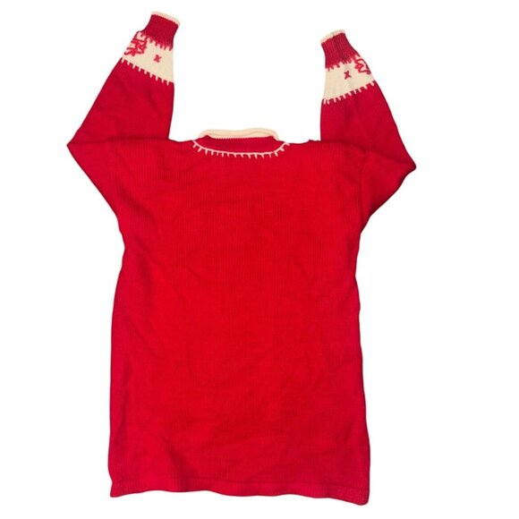 Vintage Dana Scott Red & White Floral Knit Sweater L 87% Acrylic 6% Wool - Picture 6 of 8